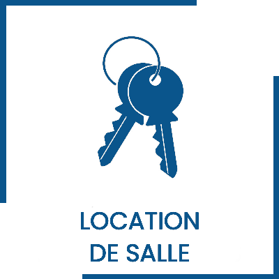 Ce bouton avec le logo représentant des clefs et contenant les mots location de salle, renvoie vers la page location de salle de ce site