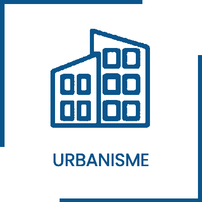 Ce bouton avec le logo d'un immeuble et contenant le mot urbanisme, renvoie vers la page urbanisme de ce site